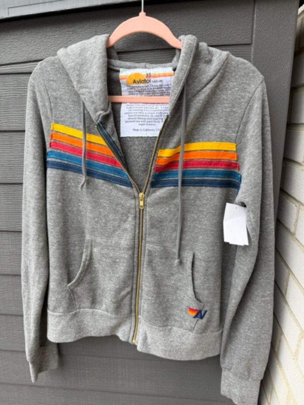 Aviator Nation 5-Stripe Zip Hoodie Sz S - Picture 3 of 6